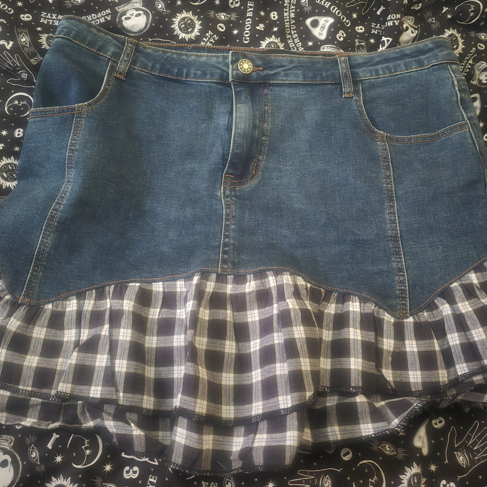Delias plaid blue jean skirt.